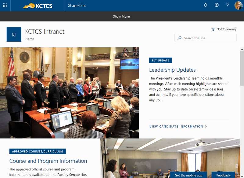 KCTCS Intranet Screenshot